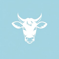 Poster - Stylized minimalist cow logo with soft blue and white colors for modern dairy farm branding
