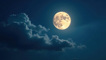 Wall Mural - full moon shines through wispy clouds, dark night sky , starlit, image