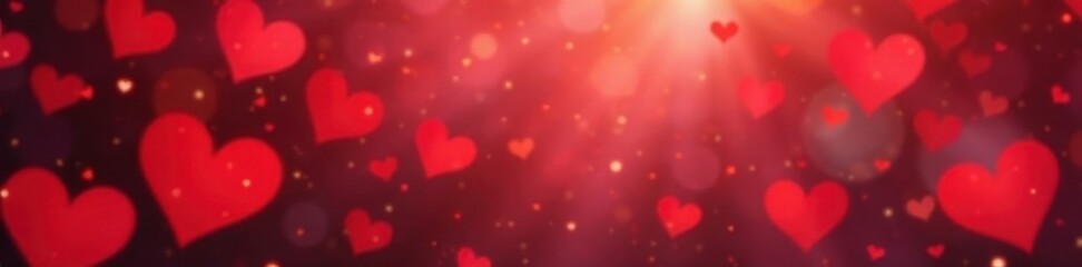 Scattered red hearts, blurred bokeh background, holiday, background, pattern