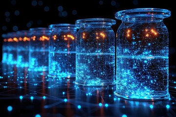 Wall Mural - glowing lineart test tubes illustrating science and futuristic concepts