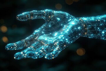 Wall Mural - futuristic digital rendering of a glowing technological network hand
