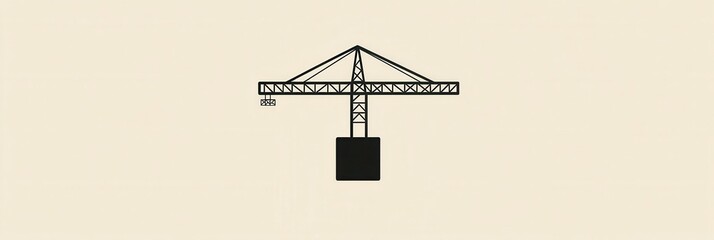 Fototapete - Minimalist construction logo showcasing a tower crane lifting a block for modern branding in the construction industry