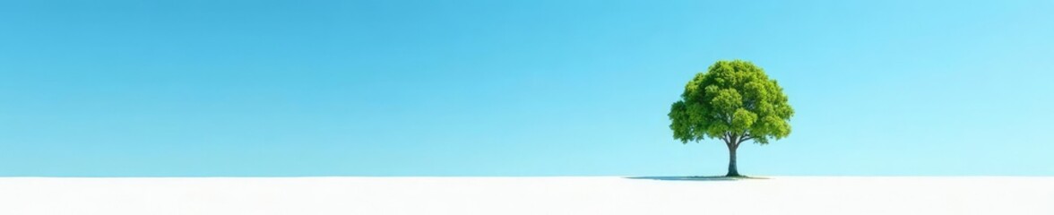 Wall Mural - lone tree on white background against clear blue sky, isolation, blue, forest