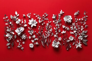 Poster - Creative display of white paper flowers against a vibrant red background for artistic decoration