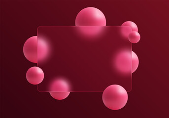 Wall Mural - glass morphism website landing page template. red background with glass partition and floating pink 