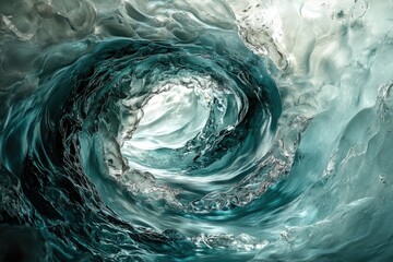 Fototapete - A mesmerizing swirl of glacial ice, a frozen ocean within a crystalline cave.