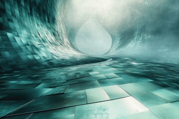 Aufkleber - Abstract teal metallic tunnel with a teardrop-shaped opening, futuristic and atmospheric.