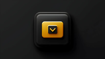 Black square button with yellow download arrow; dark background; digital interface design; website or app element