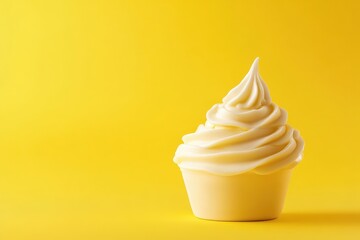 Aufkleber - Creamy yellow soft serve ice cream sits in a cup against a vibrant yellow backdrop