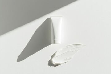 Leinwandbilder - Skin care product displayed on a minimalist surface with cream application and natural lighting