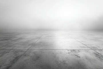 Fototapete - A vast, empty, fog-filled concrete expanse stretches to a bright horizon.