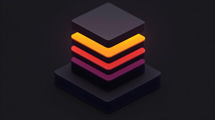 Stacked layers isometric design, dark background, data visualization, website design element
