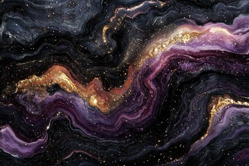 Aufkleber - Abstract cosmic art with swirling purple, black, and gold, resembling a nebula or galaxy.
