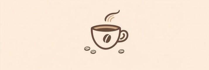 Aufkleber - Elegant minimalist coffee cup logo with steam and scattered coffee beans in warm tones