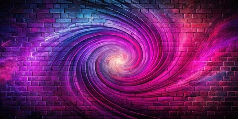 Wall Mural - a vibrant radial gradient of purple and pink hues on a textured brick wall background, creating an a
