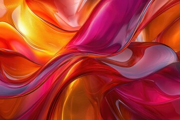 Fototapete - Abstract art of swirling, glossy, red and orange liquid forms creating a dynamic, vibrant composition.