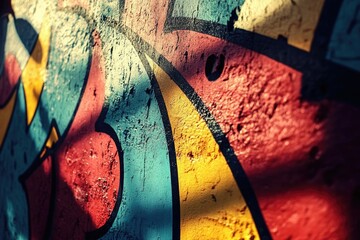 Leinwandbilder - Vibrant graffiti art on a textured wall, showcasing bold colors and dynamic shapes.