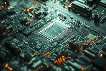 Poster - Close-up of a complex circuit board showcasing intricate electronic components and connections.