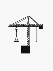 Fototapete - Silhouette of a tower crane lifting a block in minimalist construction logo design