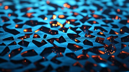 Wall Mural - abstract blue metal texture with cutout geometric pattern and glowing orange lights