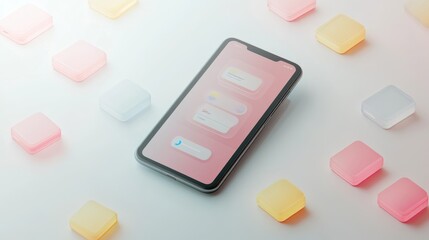 Wall Mural - a smartphone with a screen is surrounded by colorful geometric shapes