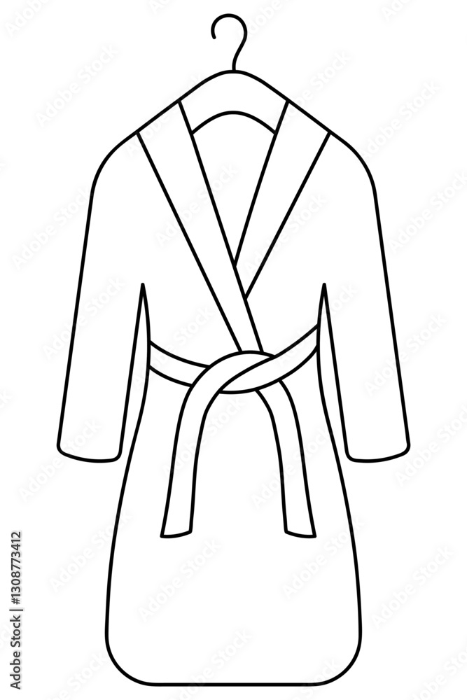 Bathrobe. Terry robe with a turned-up collar hangs on hangers. Sketch ...
