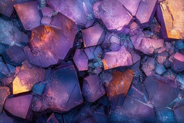 Leinwandbilder - Close-up of vibrant purple and gold crystals forming a stunning, textured surface.