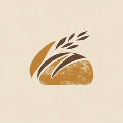 Poster - Minimalist design featuring an abstract loaf silhouette with wheat texture in warm beige and gold tones