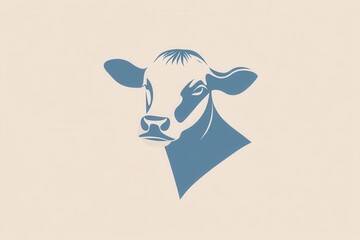 Aufkleber - Stylized cow logo featuring a minimalist design for a dairy farm brand with a soft blue and white color scheme