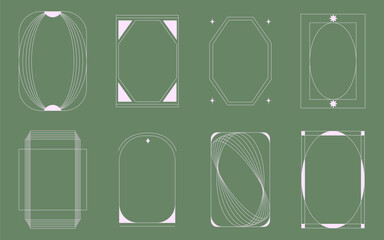 boho and art deco frames collection. elegant thin linear borders and arches with stars. abstract geo