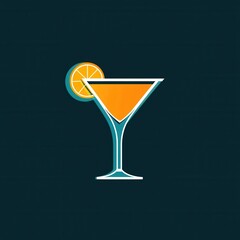 Poster - Refreshing cocktail glass logo featuring vibrant orange drink and teal accents for a minimalist design concept