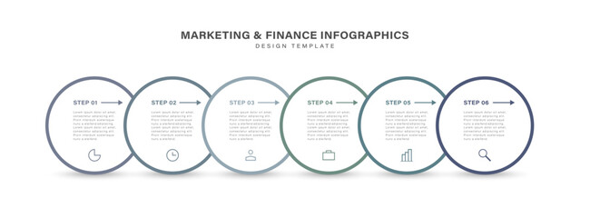 Wall Mural - circle infographic elements with 6 steps or options. design template with icons