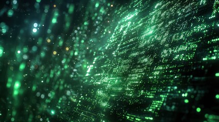 Abstract digital sphere, glowing green data, futuristic background