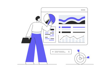 Wall Mural - startup business concept. businessman launches new project, analyzes data, success strategy. flat ca