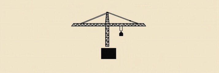 Poster - Minimalist construction logo featuring a silhouette of a tower crane lifting a block in modern line art style