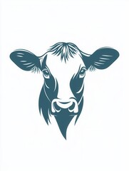 Aufkleber - Minimalist cow logo for dairy farm branding featuring soft blue and white colors that represent fresh, natural products