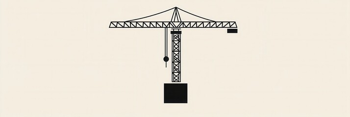 Fototapete - Minimalist construction logo showcasing silhouette of a tower crane lifting a block against a monochrome background