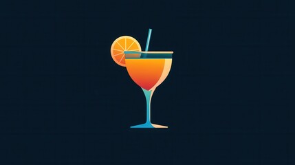Poster - Refreshing minimalist cocktail glass logo featuring vibrant orange and teal hues ideal for summer occasions or beverage branding