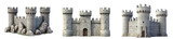 Set of an old stone castle with towers and walls, isolated on a transparent background.