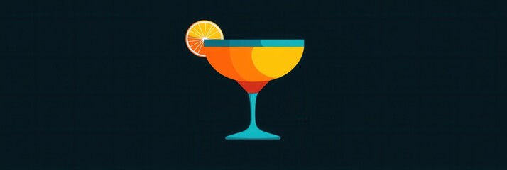 Poster - Refreshing cocktail glass logo featuring vibrant orange and teal colors on a dark background designed for a drink concept