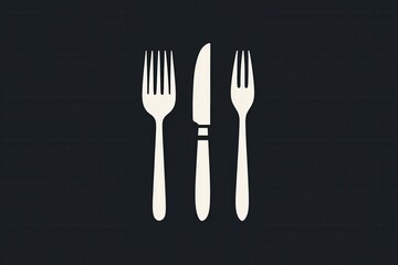 Poster - Minimalist cutlery logo featuring elegant knife and fork silhouettes suitable for modern design themes and culinary branding