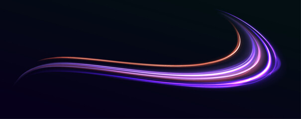Fototapete - Beautiful glow light flare and spark. Neon line as speed or arc, turn, twist, bend in light effect. Light arc in neon colors, in the form of a turn and a zigzag. 