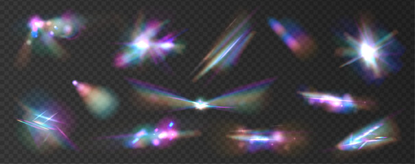 Fototapete - Crystal Rainbow Light Effects. Overlay for backgrounds.Triangular prism concept. Light streak overlay pattern designs.	