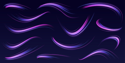 Fototapete - Speed connection vector background. A large set of low-poly designs made of thin lines in the form of branches, spirals and arcs. Long exposure of motorways as speed.	
