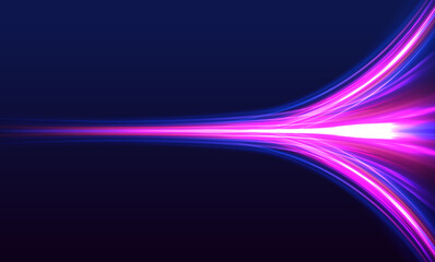 Poster - High-speed light line in the form of a road and a highway in a night city. Vortex streams of neon light. Energy flow tunnel. Blue portal, platform. Magic circle vector.	