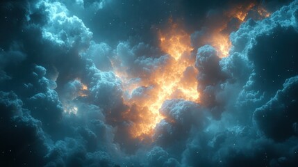 Wall Mural - Fiery, luminous clouds, clashing colors in a cosmic storm