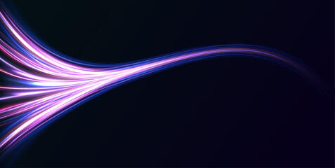 Fototapete - Isometric AI chipset on printed circuit board in futuristic concept technology. Light trail wave, fire path trace line, car lights, optic fiber and incandescence curve twirl.	
