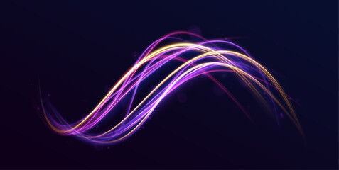 Fototapete - Futuristic light motion effects on a black background, showcasing fast-moving neon stripes and creative illustrations of high-speed concepts, ideal for visualizing technology and progress.	