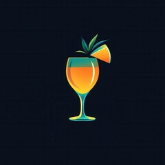 Poster - Minimalist cocktail glass logo featuring a refreshing drink concept with a vibrant orange and teal color palette perfect for modern branding