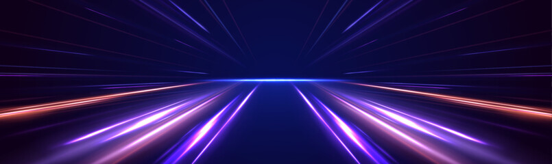 Fototapete - Dynamic motion and glowing light trails represent the future of data transmission technologies. These visuals showcase the growing potential of 5G networks and the power of high-speed wireless.